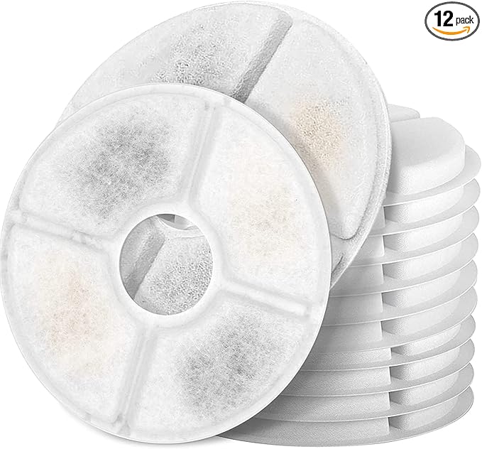 Cat Water Fountain Filters, Pack of 12 Replacement Filter Fit for 81oz/2.4LCat Pet Fountain, 3 Filtration System
