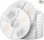 Cat Water Fountain Filters, Pack of 12 Replacement Filter Fit for 81oz/2.4LCat Pet Fountain, 3 Filtration System