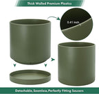 D'vine Dev 16 Inch Plastic Planter Pots for Plant Pot with Drainage Hole and Seamless Saucers, Olive, 74-X-I-5