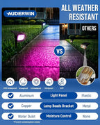 AUDERWIN Color Changing Solar Spot Lights Outdoor, 9 Lighting Modes Colored Solar Lights Outdoor RGB, Color Light Waterproof IP65, Landscape Spotlights for Halloween Christmas Decorations