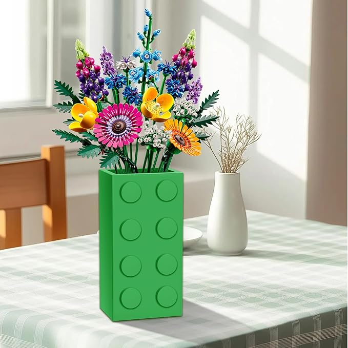 Vase for Lego 10347 10280 10328 Flowers, for Lego Flower Bouquet Building Set,Display Stand for LegoRoses Cherry Blossom Sunflower Tulips Daffodils Lotus-Gift for Lego Flowers Lover(vase only)-Green