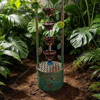 40" Vintage Metal Floor Water Fountain - Soothing Waterfall Outdoor Fountains with 6 Hanging Cups for Garden Patio Backyard Deck Decor, 1105 - Rusty Bronze Leaves