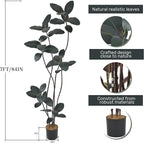 Artificial Rubber Tree 7FT(84in) Tall Faux Trees with Realistic Leaves, Fake Rubber Floor Potted Artificial Plants for Home Office Living Room Indoor Outdoor Decor (7feet,1Pack)
