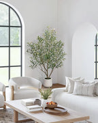Artificial Olive Tree 5FT - Tall Faux Olive Trees Indoor with White Planter, Large Fake Olive Plants Realistic Branches Natural Thick Trunk and Fruits for Home House Office Decor