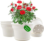 Pottiffe 16 inch Plastic-Flower-Pot-for-Indoor-Plants, 4 Pack Large Outdoor Planter Pot with Drainage Holes & Saucers, Resin Decorative Garden Pots Planters