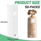GREANER 50 Packs Mushroom Grow Bags, 3 Mil 4"x3"x20" Thick Durable Spawn Bag with Injection Ports, 0.2 Micron Porosity Resistant High Pressure Mushroom Growing Supplies