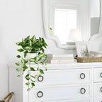 Briful Fake Plants Indoor Greenery Realistic Faux Trailing Plant Artificial Potted Plants in Black Pot White N' Joy Leaf Houseplant for Living Room Table Kitchen Counter Shelf