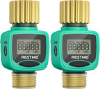 [2 Pack] RESTMO Water Flow Meter, Pure Brass Inlet & Outlet | 4 Measure Modes | Display Gallon/Liter Usage and Flow Rate | Ideal to Outdoor Garden Hose, Lawn Sprinkler Watering, RV Water Tank Filling