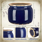 7.7" Large Ceramic Plant Pot Navy Blue Vintage Planter Crackle Glaze Decorative Coastal Flowers Pot with Drainage for Indoor Outdoor Plants Home Shelf Kitchen Office Patio Decor Gift