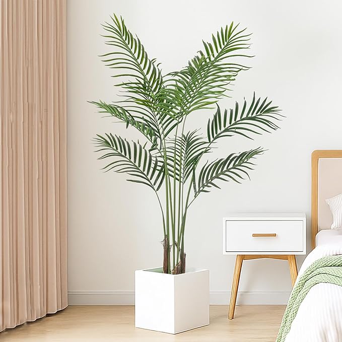 Artificial Palm Tree 4ft Tall Fake Palm Tree Indoor Decor Faux Tropical Areca Floor Plant in Pot, Artificial Silk Plant for Home Office Living Room Decor Indoor