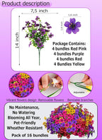 AXYLEX Artificial Flowers for Outdoors Fake Plants - 16 Bundles Faux Outside Greenery Boxwood UV Resistant Plastic Shrubs Decor (Mixed)