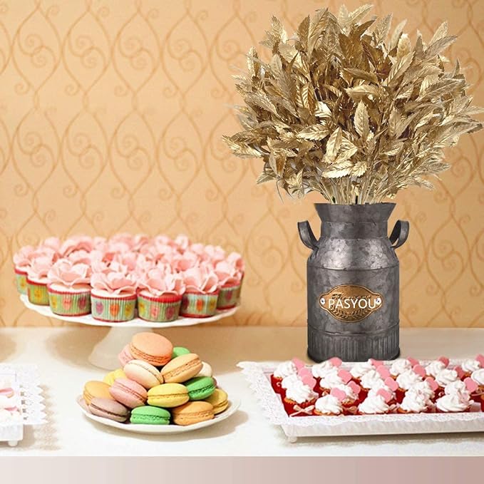 PASYOU Artificial Golden Plants, Fake Foliage Shrubs Decor Plastic Faux Plant for Indoor Outdoor Home Garden Office Party Hall Verandah Wedding DIY Christmas Decoration Gold Leaves Bundles - 3 Pack