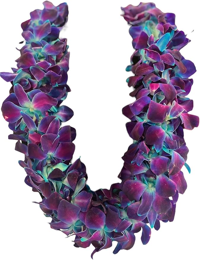 Fresh Hand Made Dendrobium Orchid Lei Purple (Blue)