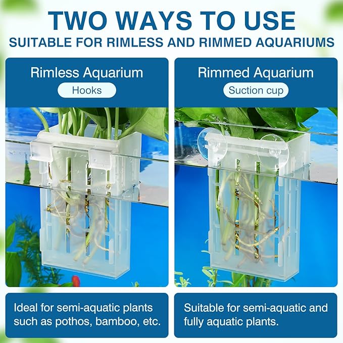 Borlech Upgraded Large Aquarium Plant Holder with Hooks and Suction Cups for Fish Tank Aquaponic Plant Cultivation and Aquascape Decorations (Semitransparent)