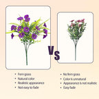 Spring Artificial Flowers Outdoors 12 Bundles Artificial Petunias Fake Flowers UV Resistant Shrubs Plants with Fern for Indoor Outside Hanging Planters Home Garden Decorations (Light Purple)