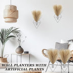 Canlierr 2 Pieces Boho Wall Decor Hanging Planters with Artificial Plants Metal Hanging Vase Indoor Plants Holder Modern Wall Art for Bathroom Bedroom Living Room Decor, Silver, Pampas Grass