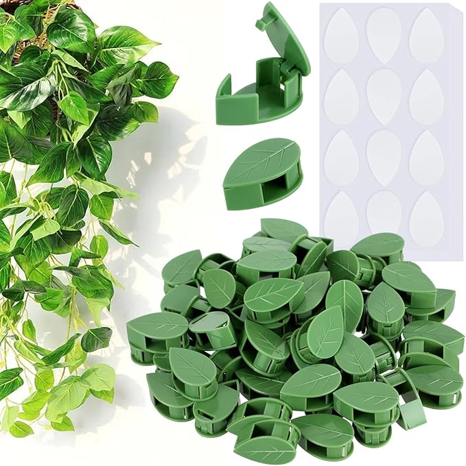60PCS Plant Wall Clips with Self Adhesive Stickers - Vine Clips for Climbing Plants, Leaf Shaped Invisible Plant Support for Pothos Ivy, Indoor Outdoor Cable Management