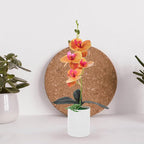 VILLCASE Artificial Orchid Potted Plant Faux Orchid Simulation Flower Orange Desktop Fake Potted Plant Home Office Table Décor Kitchen Living Room