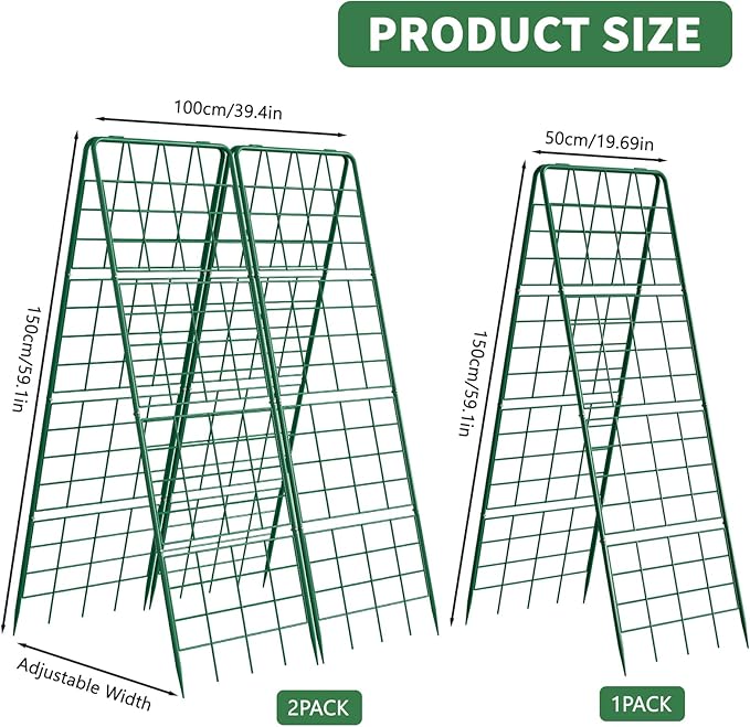 2 Pack Cucumber Trellis, 59" High Foldable A-Frame Garden Trellis for Raised Bed Garden Grow Support with Plant Support Clips Ties for Cucumber,Tomato, Climbing Plants and Flowers