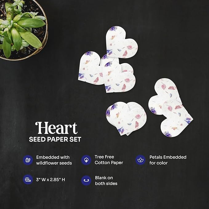 Set of 24 Mixed Heart Seed Paper – Writable & Plantable Wildflower with Envelopes & Planting Guides, Mom's Gift for Mother’s Day, Use for Wedding, Baby Shower, Heart Party Favors & Easter Decorations