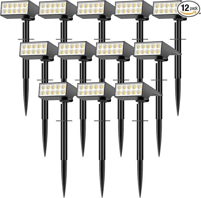 WENATY Solar Lights Outdoor Waterproof IP65, [12 Pack/4 Modes] Spot Solar Light for Outside, Dusk to Dawn LED Solar Powered Yard Garden Landscape Lighting Spotlights for Path Patio Walkway, Warm White