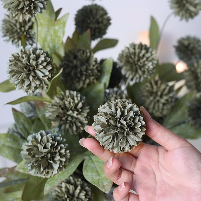 VIERENA 12 Pcs Faux Silk Pompon Mum Artificial Flowers for Vase -27", Bulk Fake Chrysanth Branches with Stems for DIY Bouquet Centerpieces Wedding Fillers Arrangements Shower Decorations (Dark Gray)