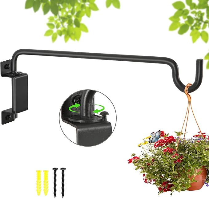AILIN YELOKIE 16" 360° Swivel Plant Hanger (4-Pack) - Heavy Duty Solid Steel Wall Hook, 12-Directional Adjustable for Bird Feeders, Outdoor/Indoor Plants, Garden & Patio, Rust-Resistant Black