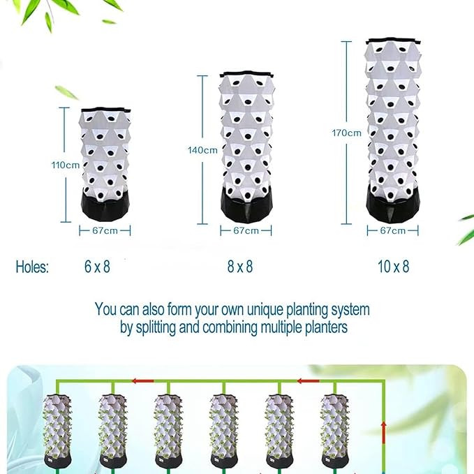 FLTRGO Hydroponics Tower, Garden Tower Aeroponics Growing Kit Aquaponics Grow System for Herbs, Fruits and Vegetables with Hydrating Pump, Timer, Adapter, Seeding Bed Net Pots