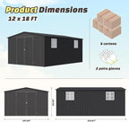 12x18 FT Outdoor Storage Shed, Metal Garden Shed with Lockable Door & Sloped Roof, Large Waterproof Utility Tool Shed for Backyard, Garden, Patio, Lawn, Black