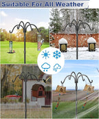 Upgrade 4-Hook Shepherds Hooks for Outdoor with Plastic Tube, 76" Heavy Duty Bird Feeder Pole with 5 Prongs Base, Adjustable Garden Hook for Solar Light, Hanging Plant, Wedding Decor, 1 Pack