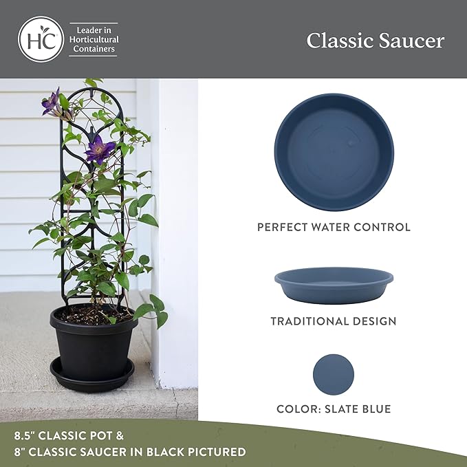 The HC Companies Flower Pot Saucers - Plastic Plant Saucer for Outdoors & Indoors - Traditional Design Plant Pot Trays for Water Drainage - Durable & Stylish Round Plant Tray (10-inch Slate Blue)