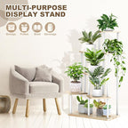 7 Tier Plant Stand Indoor, Thickened Metal Wood Corner Plant Shelf Stands for Multiple Plants, Indoor Tall Plants Stand Tiered Flower Holder for Living Room Patio Garden Balcony(White+Oak)