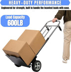 Folding Hand Truck Dolly - 600 LB Capacity, Heavy-Duty Wheels and Compact Design for Moving Heavy Loads in Warehouses, Offices, Homes, and Shopping