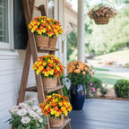 CITYES 4 Pcs Artificial Flowers Outdoor Impatiens UV Resistant Fake Silk Fall Flowers Orange Yellow Faux Flowers Impatiens Bushes for Outdoor Planter Pot Hanging Basket Porch Autumn Fall Decor