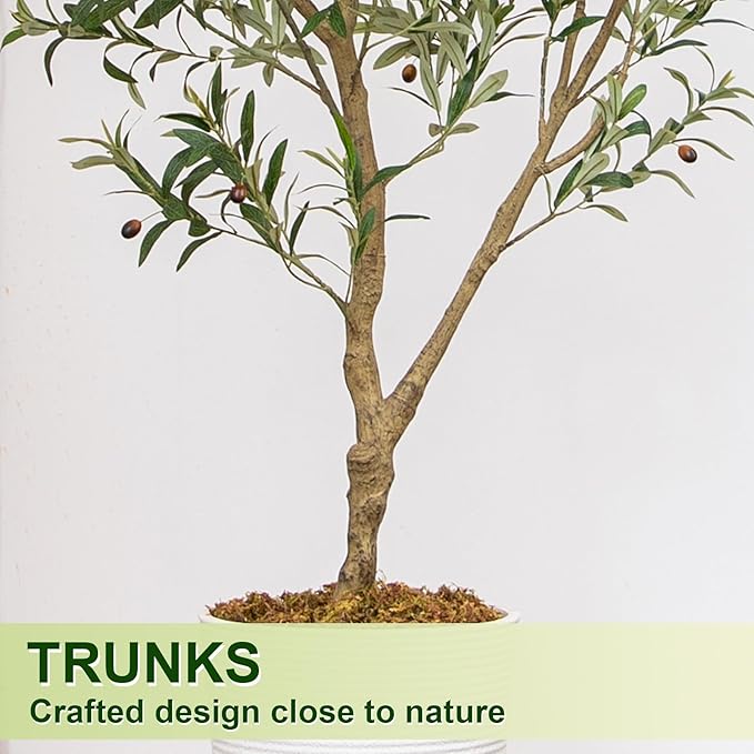 VIVATREES 7FT Olive Tree Artificial Indoor, 84in Tall Faux Olive Tree with Pot, Fake Potted Tree with Fruits for Home Office Decor