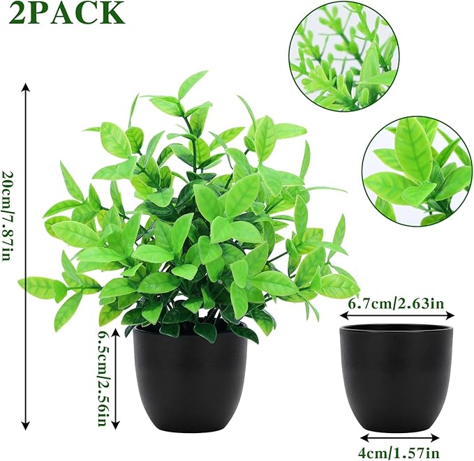 CEWOR Fake Plants 2 Pack Mini Potted Plants Bathroom Accessories Small Artificial Greenery Decorations for Bathroom Office Home Room Kitchen Table Indoor