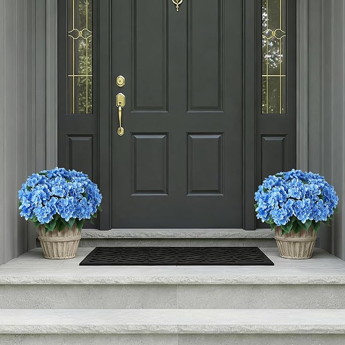 FOTEEWL 8 Bundles Artificial Hydrangea Flowers for Outdoor Decor, Realistic Faux Silk Bouquets Sun-Resistant Fake Plants for Front Door Balcony Farmhouse Garden Home Spring Summer Decor (Blue)