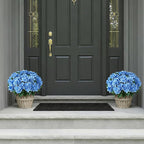 FOTEEWL 8 Bundles Artificial Hydrangea Flowers for Outdoor Decor, Realistic Faux Silk Bouquets Sun-Resistant Fake Plants for Front Door Balcony Farmhouse Garden Home Spring Summer Decor (Blue)