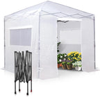 EAGLE PEAK 8x8 Portable Walk in Greenhouse, Pop Up Indoor Outdoor Greenhouse, Green House Kit with Zippered Roll-Up Doors and Windows, PE Cover, Clear/White