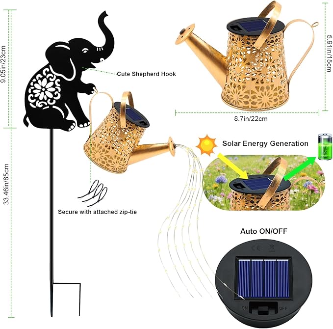 Solar Watering_Can Lights, Elephant Hanging Lantern Solar Lights Outdoor, Birthday Gifts for Mom Women Mother's Day, Waterproof Garden Decor Outside Patio Yard Pathway Backyard