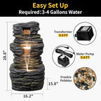 3 Tier Cascading Rock Water Fountain Outdoor Garden,28.74" H Natural Look Outdoor Fountains and Waterfalls with LED Lights for Patio, Deck, Porch, Backyard, Outside and Indoor Home Decor