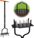 Luvenia Lawn Aerator Tool, 40 Inch Heavy Duty Manual Lawn Aerator, 16 Iron Spikes Metal & 4 Hollow Slots, Upgraded Exhaust Loosening 2-in-1,Garden Cleaning Hand Tool for Yard, Revives Lawn Health