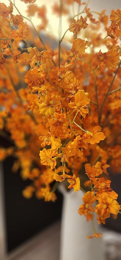 6 PCS Long 36" Artificial Flower Dancing Orchid Stems w Stretching Branches Design & Fake Silk Petals for Indoor Home Decoration Shop Office Decor Floral Arrangement Living Room Garden Party (Orange)