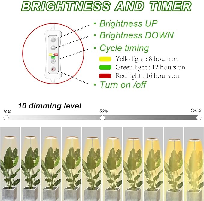 Yadoker 72 LEDs Plant Grow Light for Indoor Plant,Walnut Wood Grain Aluminum LED Grow Light with Black Base, Height Adjustable,6.3" Aluminum Housing,Automatic Timer with 8/12/16 Hours,1 Pack