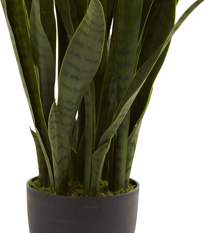 Nearly Natural 35in Artificial Snake Plant, Sansevieria Faux Greenery with Black Planter for Indoor Home Office Decor, Low Maintenance