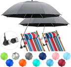 2 PACK Beach Umbrella with Clamp, 360 ° Adjustable Umbrellas for Chair, UPF50+ Umbrella for Beach Chair, Patio Chair, Wheelchair, Camping Chair, Golf Carts (Chair Not Included)