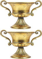 Amosfun 2pcs Vintage Urn Vase Brass Flower Pots Roman Style Trumpet Vases for Centerpieces Garden Patio Front Porch Decoration 9.2 x 6.3 Inch