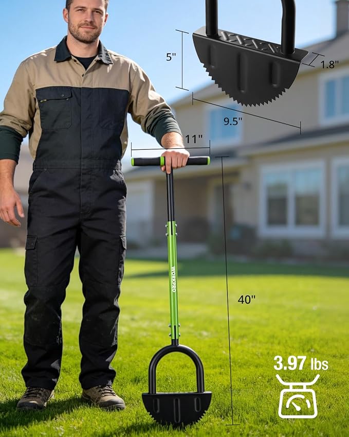WORKPRO 40-Inch Edger Lawn Tool, Heavy Duty Lawn Edger, Half Moon Steel Saw-Tooth Blade with Wide Footplate & Ergonomic T-Grip Handle, Manual Border Grass Edger for Lawn, Sidewalk & Garden Landscaping