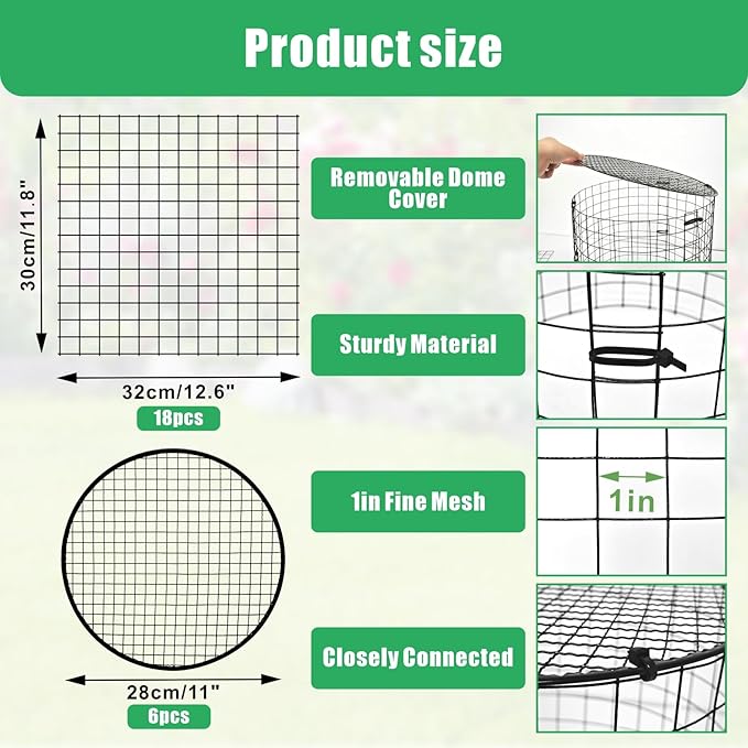 6 Pack Plant Protectors from Animals with Cover, 18PCS 12.6"x11.8" Metal Wire Mesh Cage with Stakes Garden Protection for Rabbits, Chicken, Duck Bunny Barricades for Vegetables, Seedlings and Flower