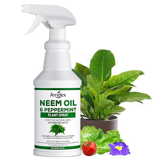 Neem Oil Spray for Plants with Peppermint Oil, Natural Neem Oil Spray for Indoor/Outdoor Plants, Suitable for Organic Gardening (16oz, Pet Safe, Non Toxic)